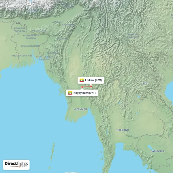 Naypyidaw - Loikaw direct flight map