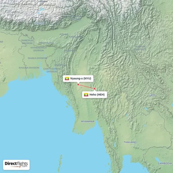 Nyaung-u - Heho direct flight map