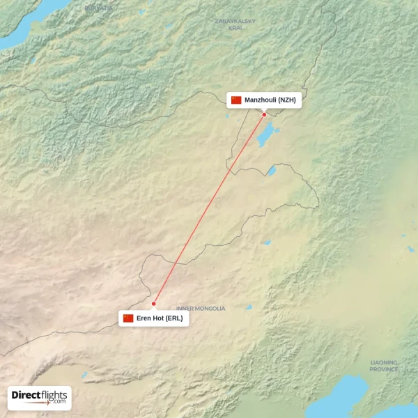 Manzhouli - Eren Hot direct flight map