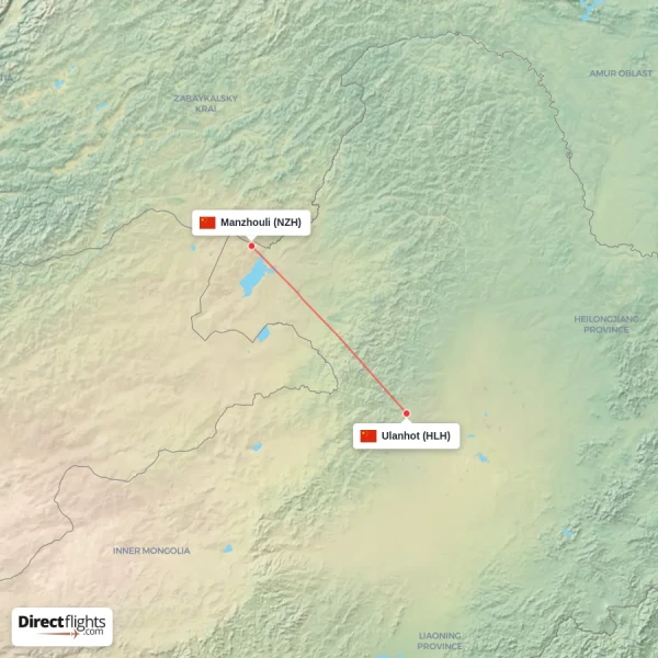 Manzhouli - Ulanhot direct flight map