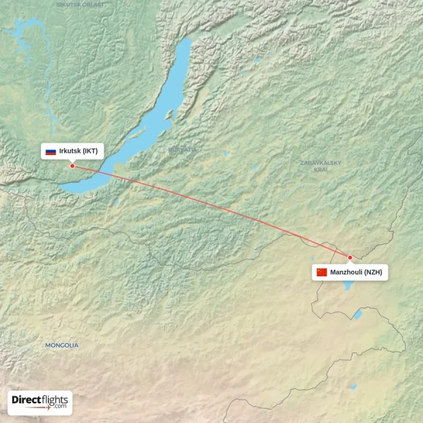 Manzhouli - Irkutsk direct flight map