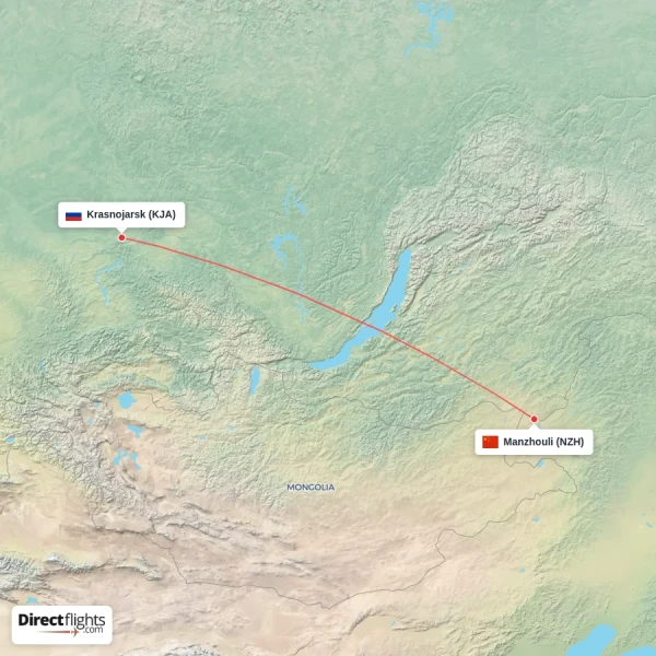 Manzhouli - Krasnojarsk direct flight map
