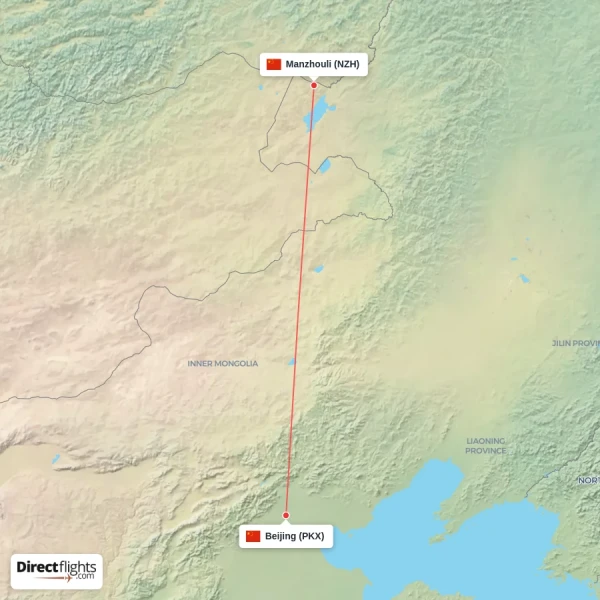 Manzhouli - Beijing direct flight map