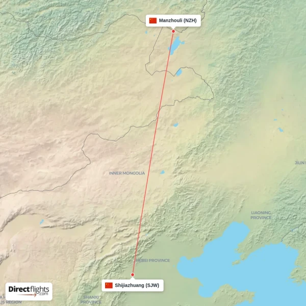 Manzhouli - Shijiazhuang direct flight map