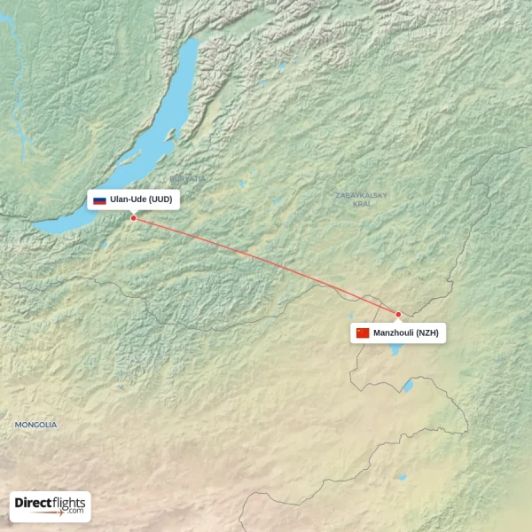 Manzhouli - Ulan-Ude direct flight map