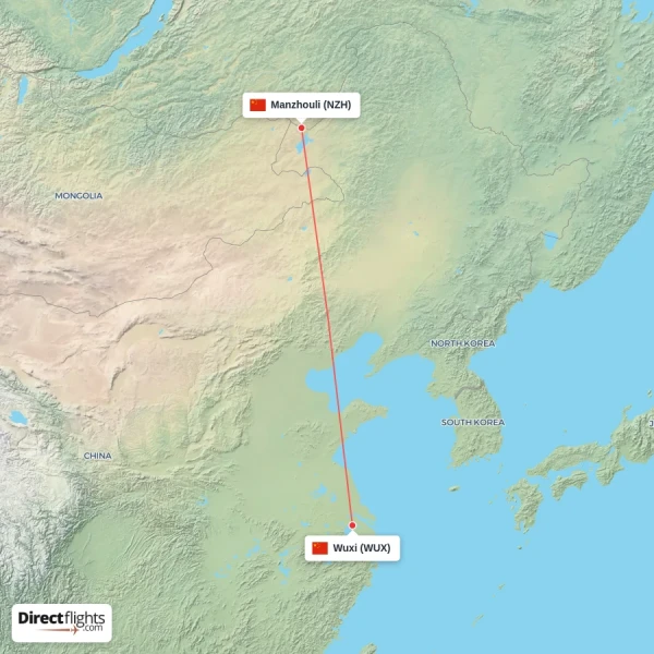 Manzhouli - Wuxi direct flight map