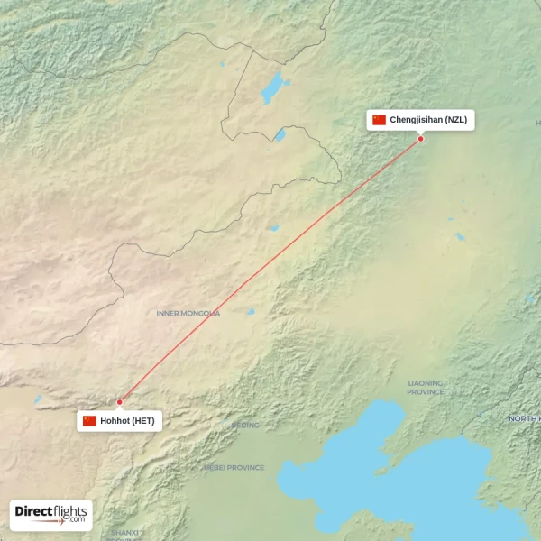 Chengjisihan - Hohhot direct flight map
