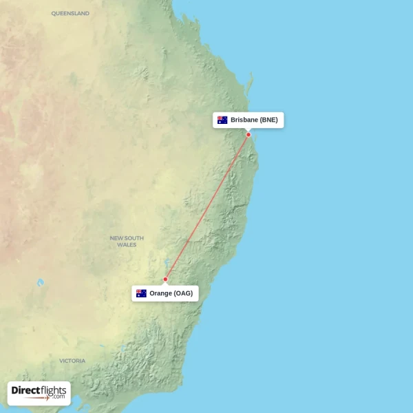 Orange - Brisbane direct flight map
