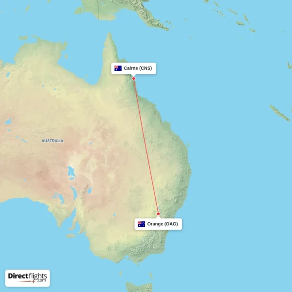 Orange - Cairns direct flight map