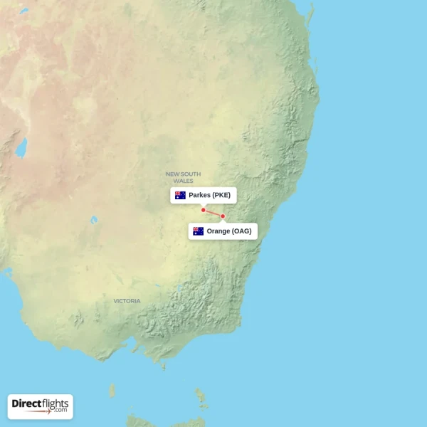 Orange - Parkes direct flight map
