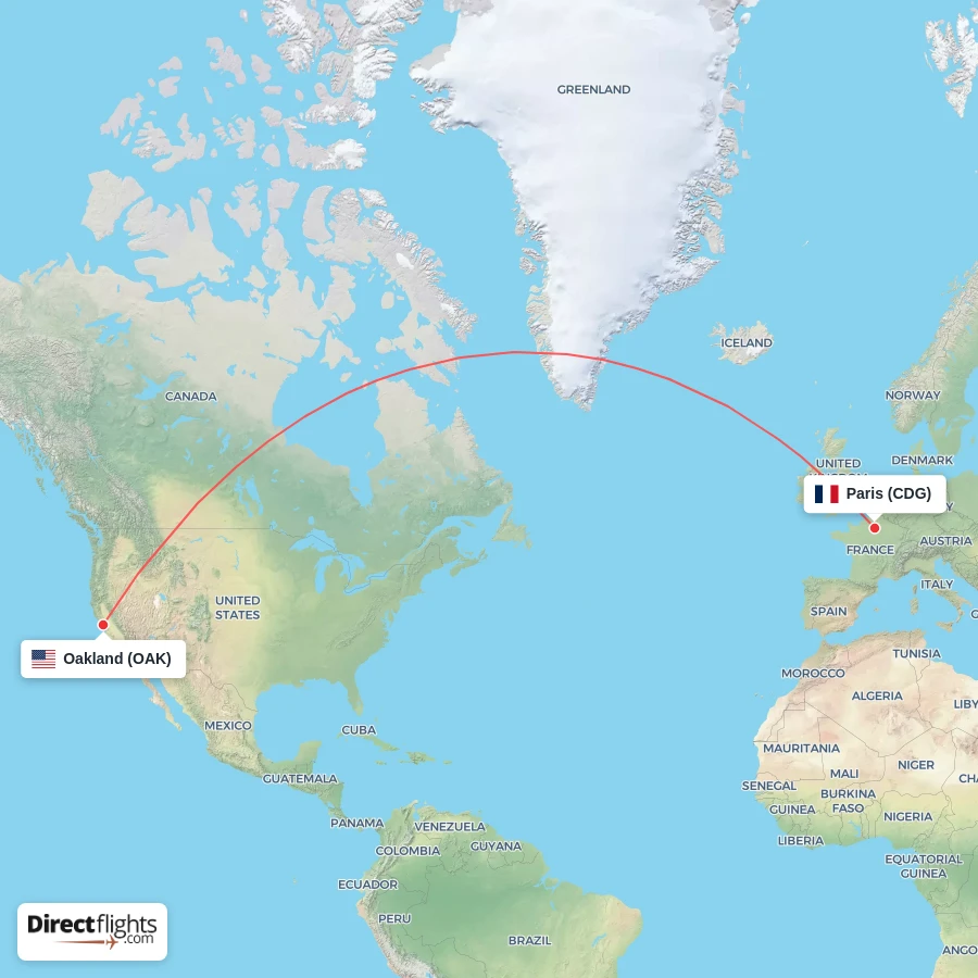 OAK - CDG route map