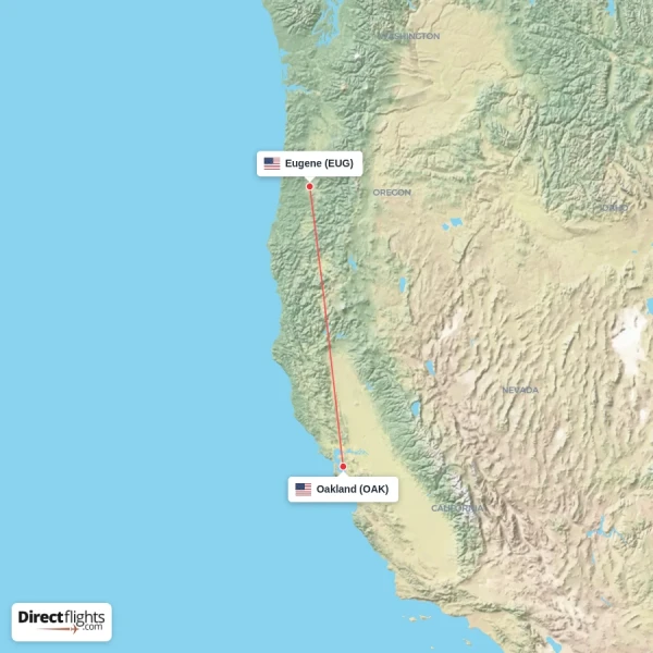 Oakland - Eugene direct flight map