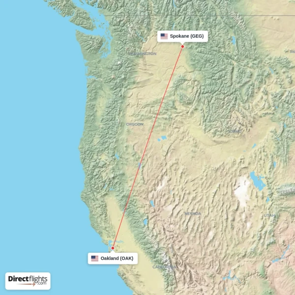 Oakland - Spokane direct flight map