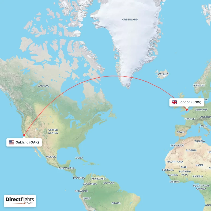 OAK - LGW route map