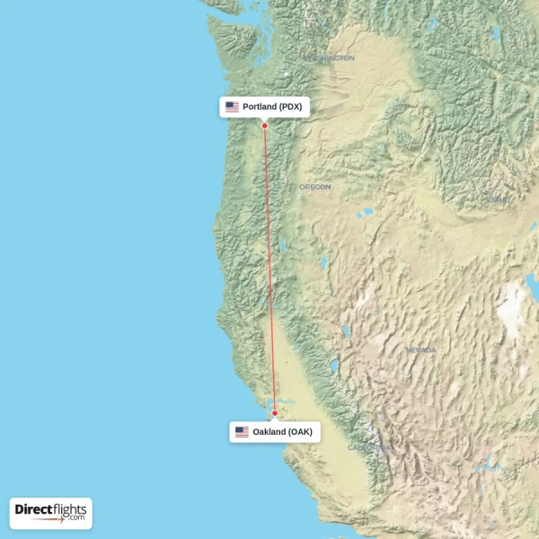 Oakland - Portland direct flight map