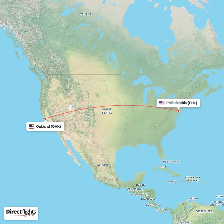 OAK - PHL route map