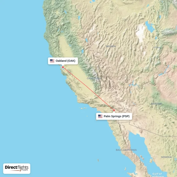 Oakland - Palm Springs direct flight map