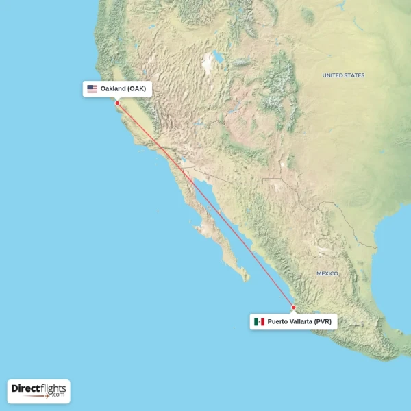Oakland - Puerto Vallarta direct flight map