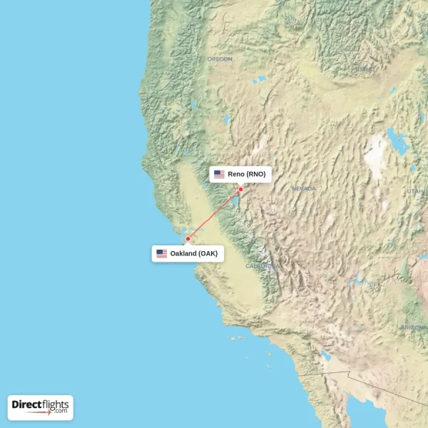 Oakland - Reno direct flight map