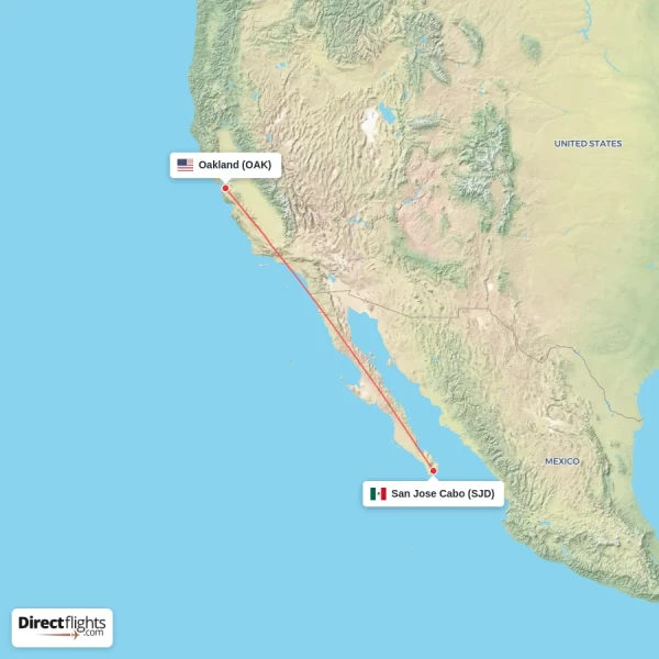 Oakland - San Jose Cabo direct flight map