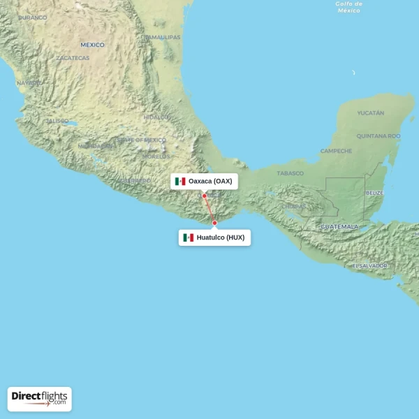 Oaxaca - Huatulco direct flight map