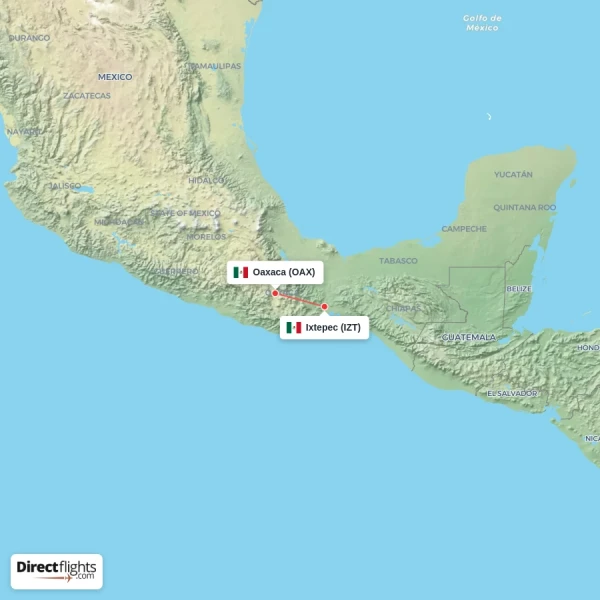 Oaxaca - Ixtepec direct flight map