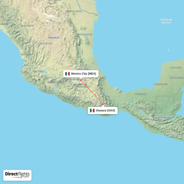 Oaxaca - Mexico City direct flight map