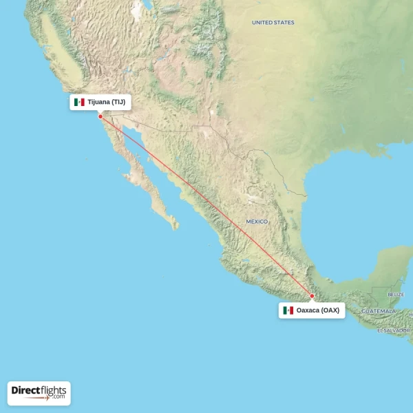 Oaxaca - Tijuana direct flight map