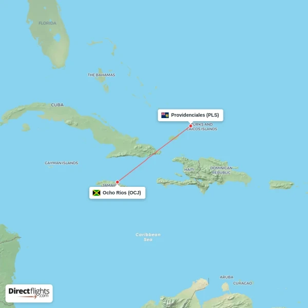 Ocho Rios - Providenciales direct flight map
