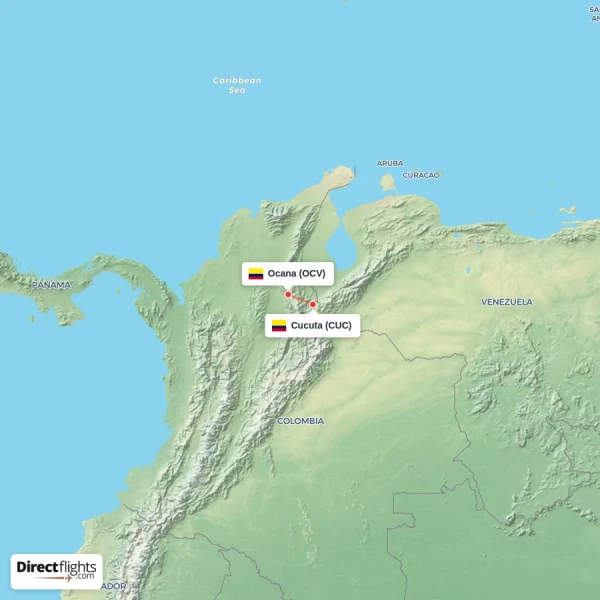Ocana - Cucuta direct flight map