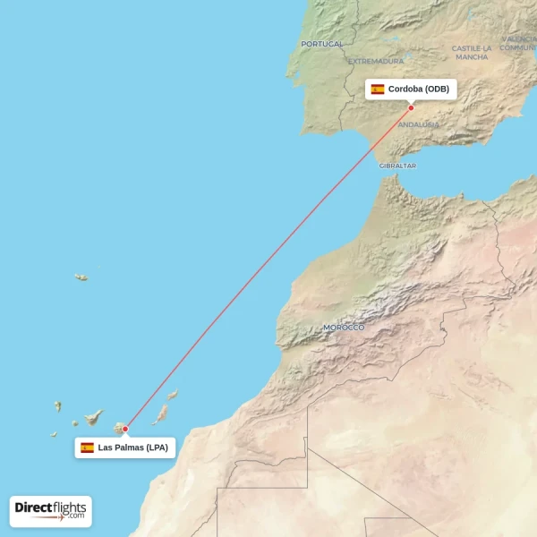Cordoba - Las Palmas direct flight map