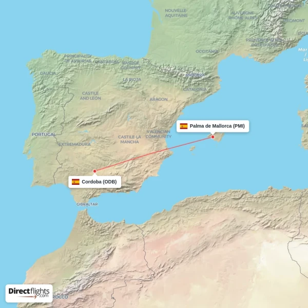 Cordoba - Palma de Mallorca direct flight map