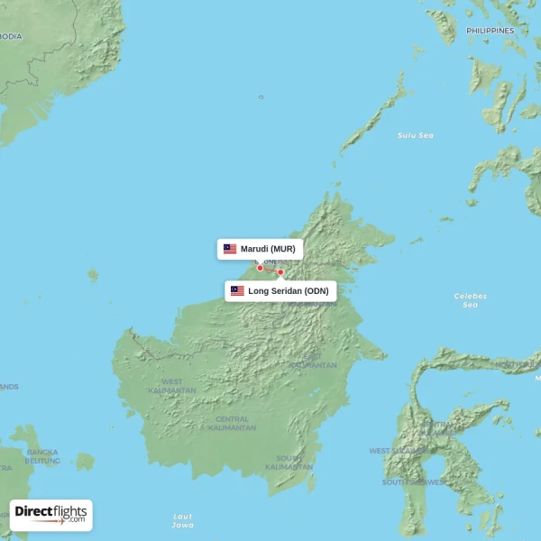 Long Seridan - Marudi direct flight map
