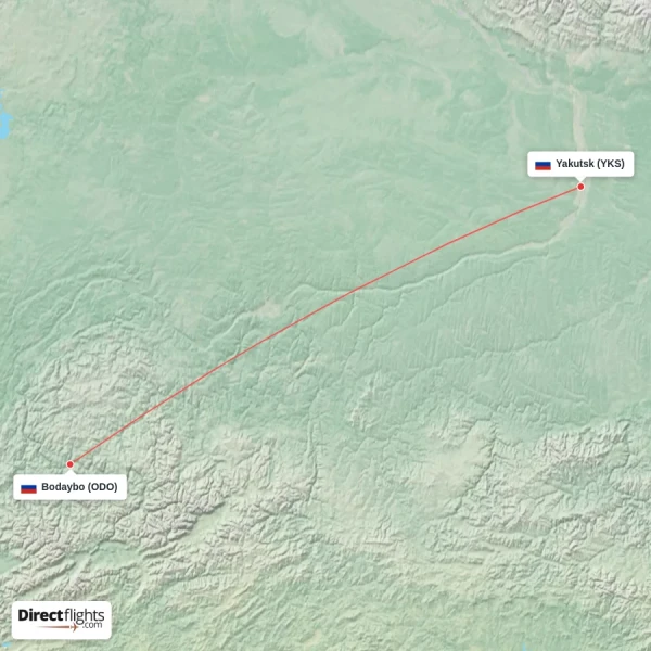 Bodaybo - Yakutsk direct flight map