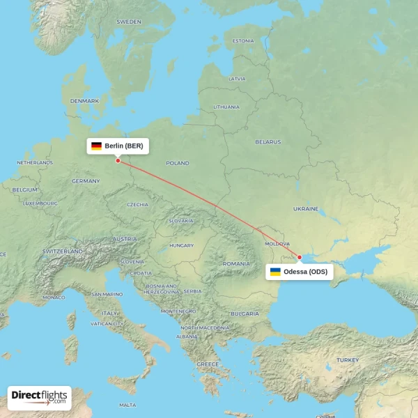 Odessa - Berlin direct flight map