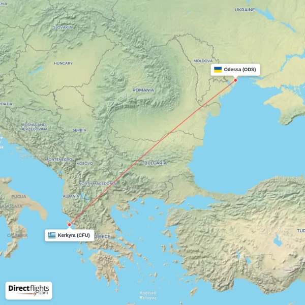 Odessa - Kerkyra direct flight map