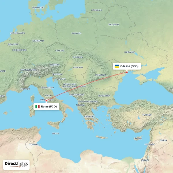 Odessa - Rome direct flight map