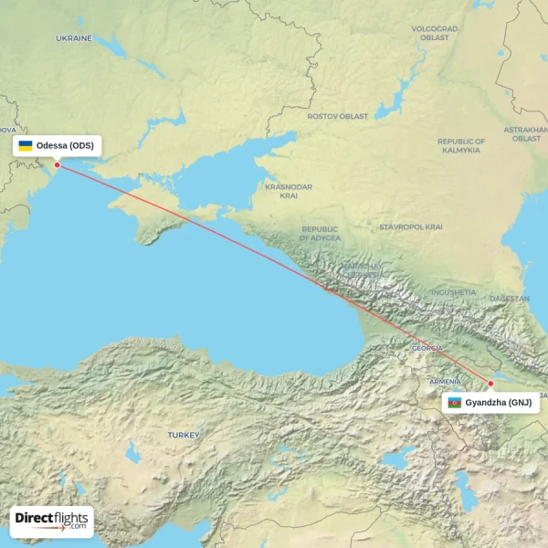 Odessa - Gyandzha direct flight map