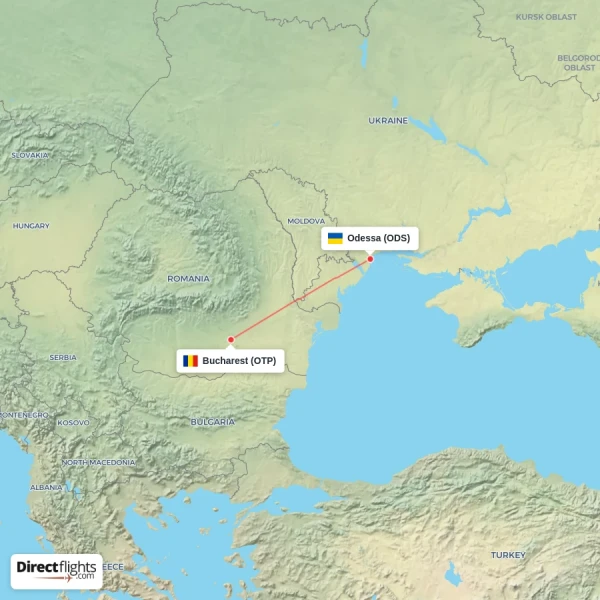 Odessa - Bucharest direct flight map