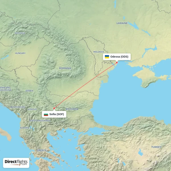 Odessa - Sofia direct flight map