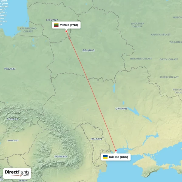 Odessa - Vilnius direct flight map