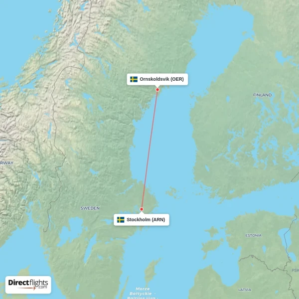 Ornskoldsvik - Stockholm direct flight map