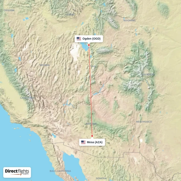 Ogden - Mesa direct flight map