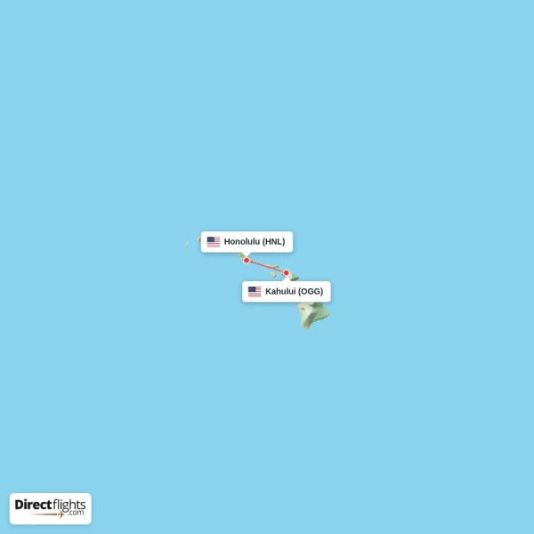 Kahului - Honolulu direct flight map