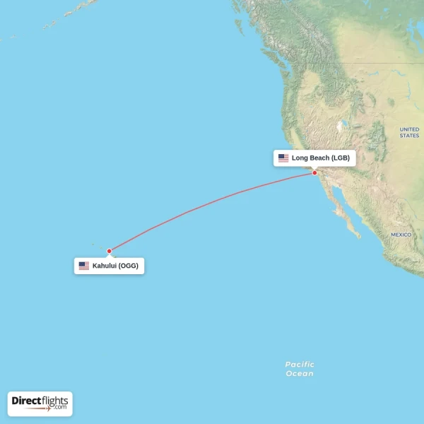 Kahului - Long Beach direct flight map