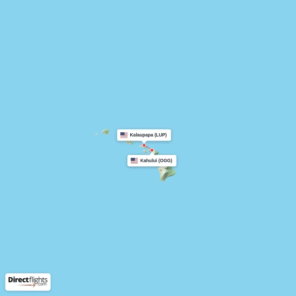 Kahului - Kalaupapa direct flight map