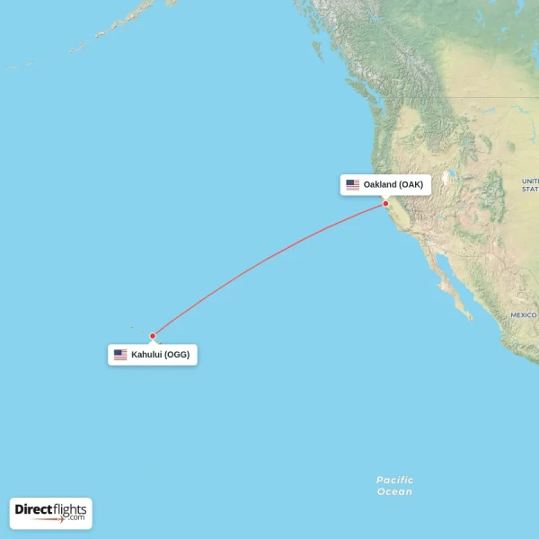 Kahului - Oakland direct flight map
