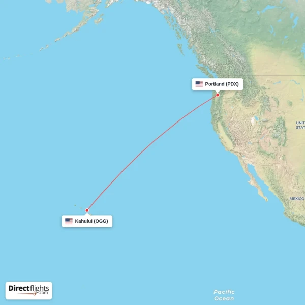 Kahului - Portland direct flight map