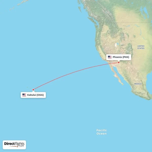 Kahului - Phoenix direct flight map