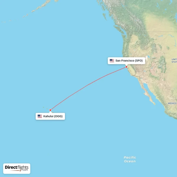 Kahului - San Francisco direct flight map